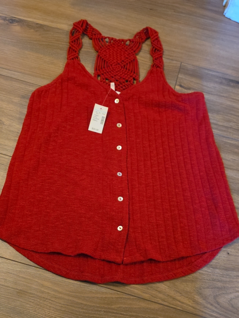 Maurices Crimson Red Knit Button-Front Camisole with Braided Back
